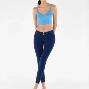 WR.UP Push-Up Regular Waist Skinny 7/8 Denim Jeans - Denim Dark Blue - Yellow Seam