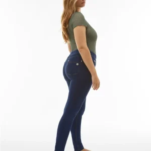 N.O.W. Comfort Mid Waist Skinny Denim Jeans - Denim Dark Blue - Yellow Seam