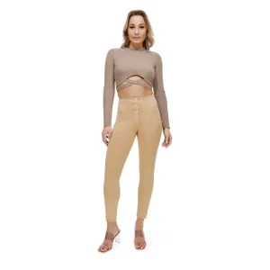 WR.UP Push-Up Button High Waist Skinny 7/8 Pants - Warm Sand Beige