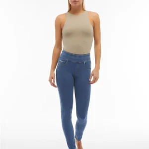 N.O.W. Yoga Mid Waist Skinny Denim Jeans - Denim Light Blue - Yellow Seam