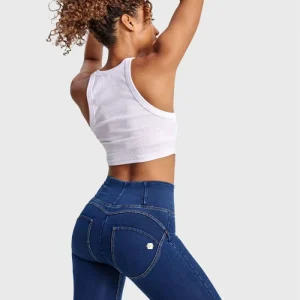 WR.UP Push-Up High Waist Skinny Denim Jeans - Denim Dark Blue - Yellow Seam