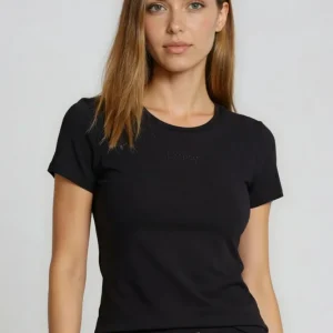 Short sleeve t-shirt with cut out detail and rhinestones - Black