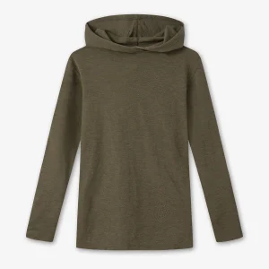 Hoodie i merinoull - unisexmodell med fållade kanter, Capers Melange
