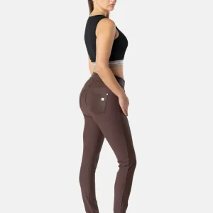 N.O.W. Comfort Mid Waist Skinny Pant With Vegan Leather Pant Front - French Roast Brown