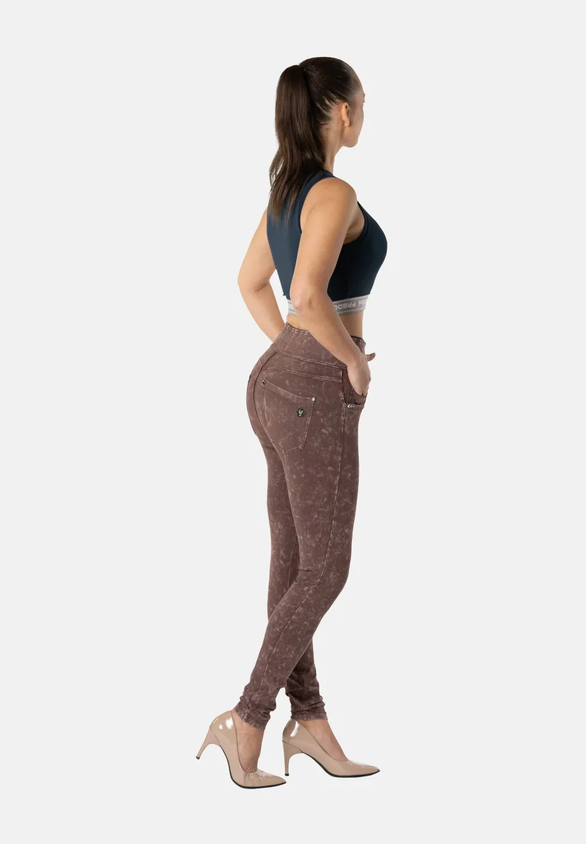 N.O.W. Yoga High Waist Skinny Denim Jeans Marble Dyed - French Roast Brown