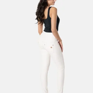 N.O.W. Yoga High Waist Skinny Vegan Leather Pant With Crossed Waist Band - White Sand
