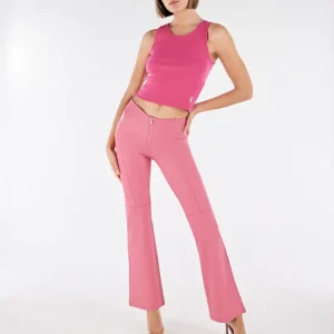 WR.UP Push-Up High Waist Flare Vegan Leather Pant With Contouring Seams - Pink Cosmos