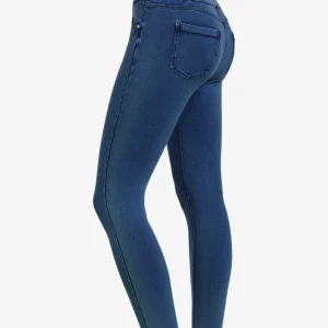 N.O.W. Yoga Mid Waist Skinny 7/8 Denim Jeans - Denim Dark Blue - Blue Seam