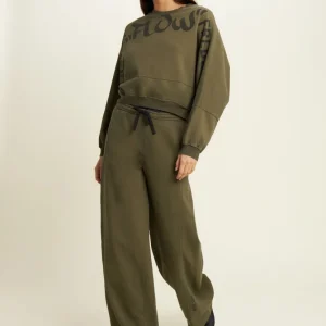 Wide leg fleece trousers with Flow print