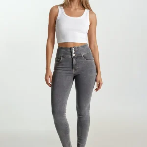 N.O.W. Comfort High Waist Skinny Denim Jeans - Denim Gray - Yellow Seam