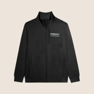 Zip sweatshirt with breast pocket and sporty stitching - Black