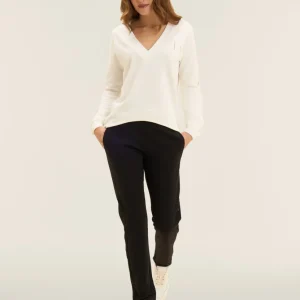 V-neck sweatshirt with dropped shoulder and embroidered details - Egret White