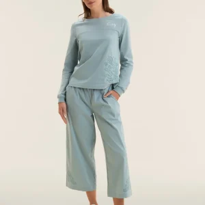 Crew neck sweatshirt with floral embroidery - Arona Blue