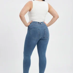 WR.UP Curvy Push-Up Regular Waist Skinny Denim Jeans - Denim Light Blue - Yellow Seam