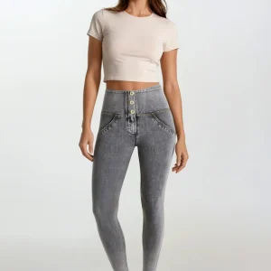 WR.UP Push-Up Button High Waist Skinny Denim Jeans - Denim Gray - Yellow Seam