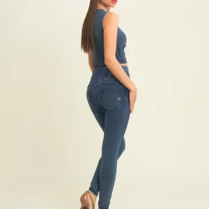 WR.UP Push-Up High Waist Skinny Denim Jeans Marble Dyed - Skyline Med. Blue - Blue Seam