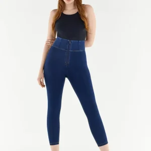 WR.UP Curvy Push-Up High Waist Skinny 7/8 Denim Jeans - Denim Dark Blue - Yellow Seam
