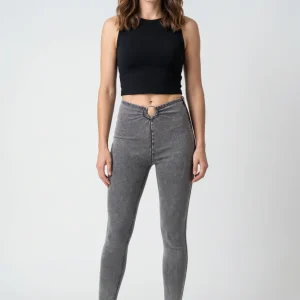 WR.UP Push-Up High Waist Skinny 7/8 Denim Jeans With Stud Ring Waist Band - Denim Gray - Black Seam