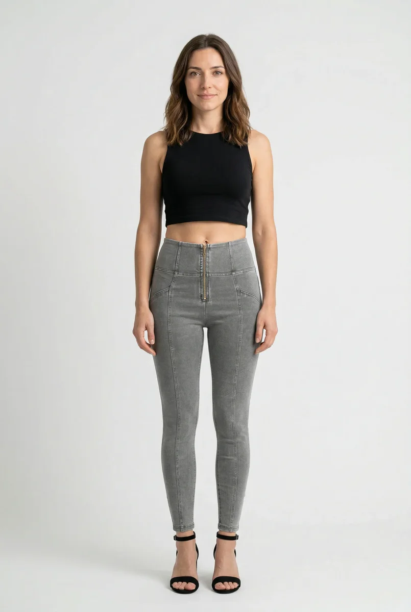 WR.UP Push-Up High Waist Skinny 7/8 Denim Jeans With Front Seam - Denim Gray - Black Seam - Bild 2
