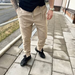 Beige linnebyxor herr