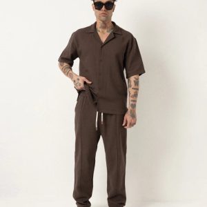 Linen effect set herr brun