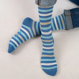 Strumpa STRIPES i bomullsmix – Turkos