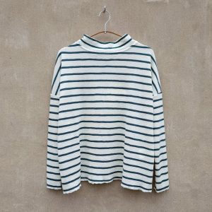 Oversize merinotröja med bred halsmudd - Raw White/Granite Stripe
