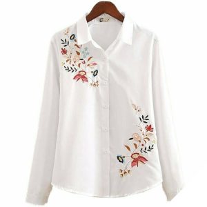 Westernskjorta för kvinnor, broderad med blommor